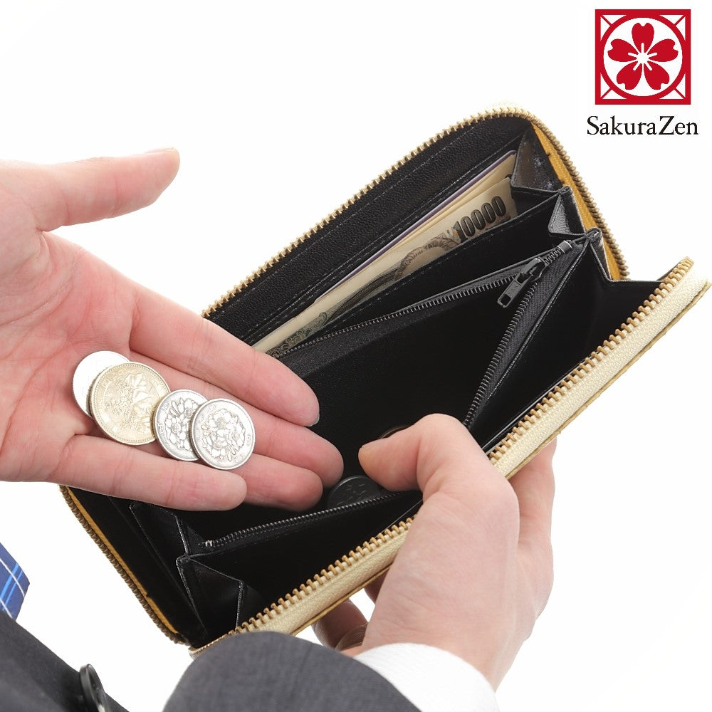 蛇革 メンズ 金運財布ダイヤモンド 黄金 錦蛇 本革 ラウンド 無双 財布 金運アップ レザー 日本製 (打ち出の小槌根付)