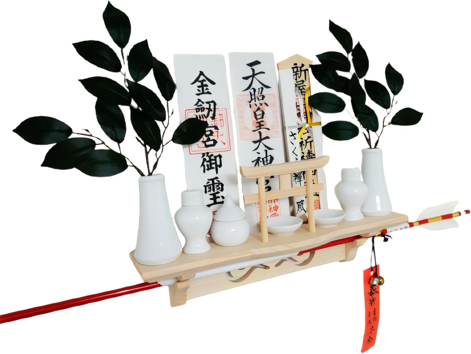 さくら禅 ] 棚型 モダン 神棚 祥雲 鳥居付き 白松 壁掛け お札