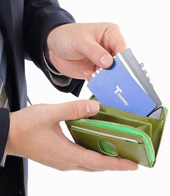 極薄財布 オイル レザー 本革 小銭入れ 財布 バンタン メンズ 姫路 手塗り 日本製 (グリーン)