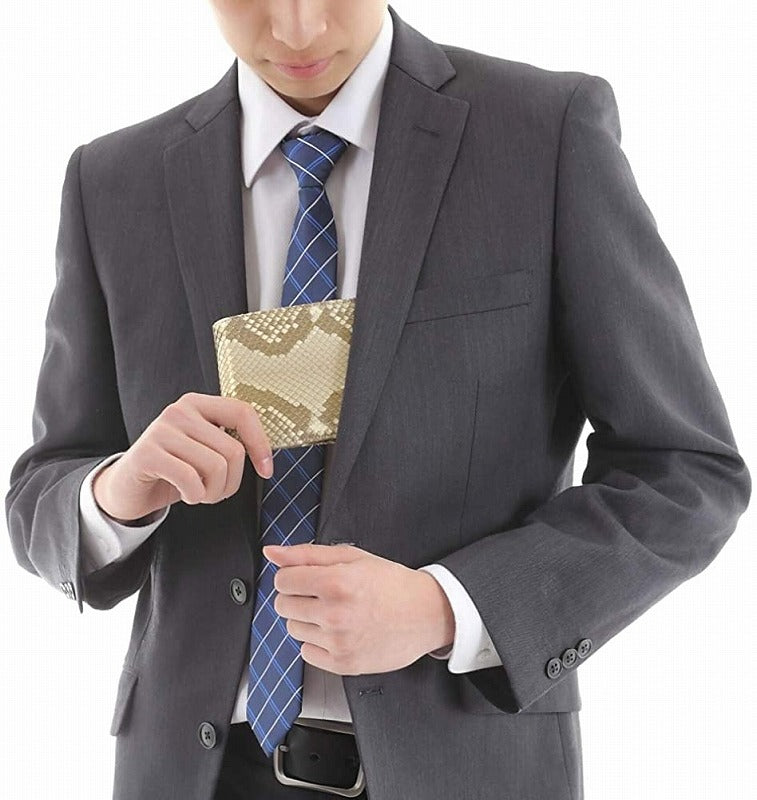 蛇革 メンズ 金運財布ダイヤモンド 黄金 錦蛇 本革 二つ折り 財布 金運アップ レザー 日本製 (金来之秘符)