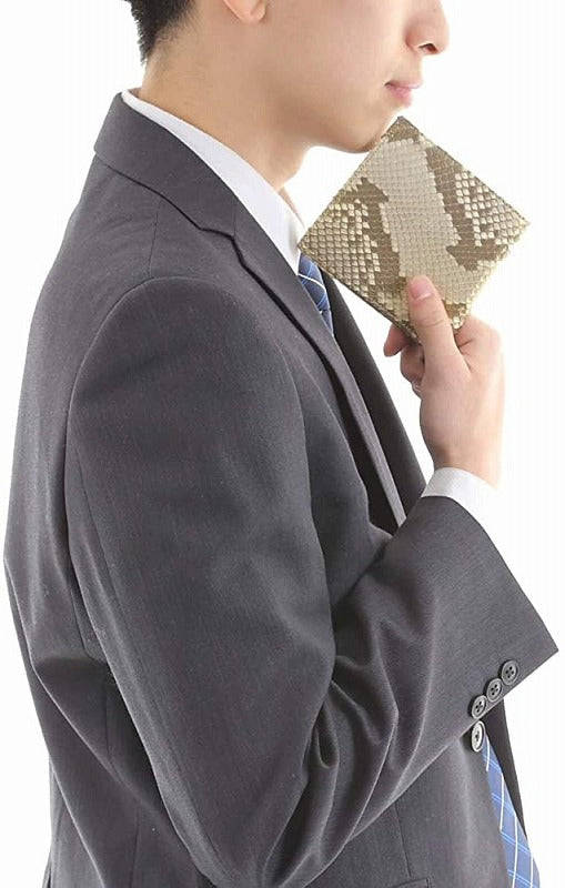 蛇革 メンズ 金運財布ダイヤモンド 黄金 錦蛇 本革 二つ折り 財布 金運アップ レザー 日本製 (金来之秘符)
