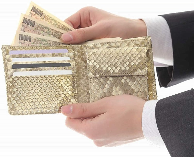 蛇革 メンズ 金運財布ダイヤモンド 黄金 錦蛇 本革 二つ折り 財布 金運アップ レザー 日本製 (瓢箪 ひょうたん)