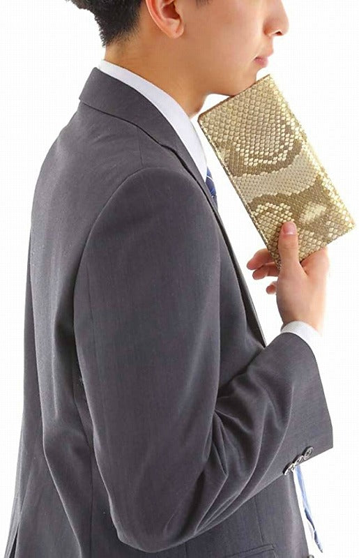 蛇革 メンズ 金運財布ダイヤモンド 黄金 錦蛇 本革 無双 長財布 金運アップ レザー 日本製 (瓢箪 ひょうたん)