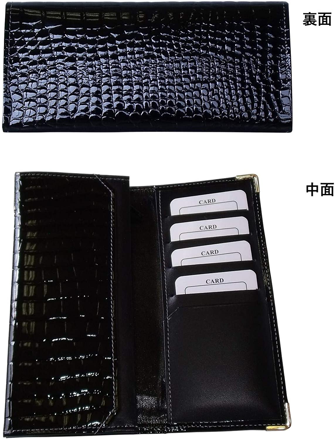 ワニ革 金運アップ エナメル 長財布 クロコダイル 牛革 日本製 (黄金蛇チャーム)