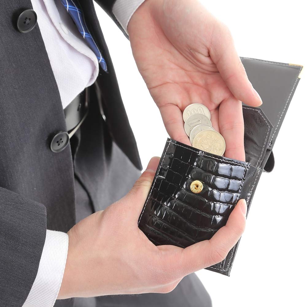 ワニ革 金運アップ エナメル 二つ折り 財布 クロコダイル 牛革 日本製 (黄金蛇チャーム)