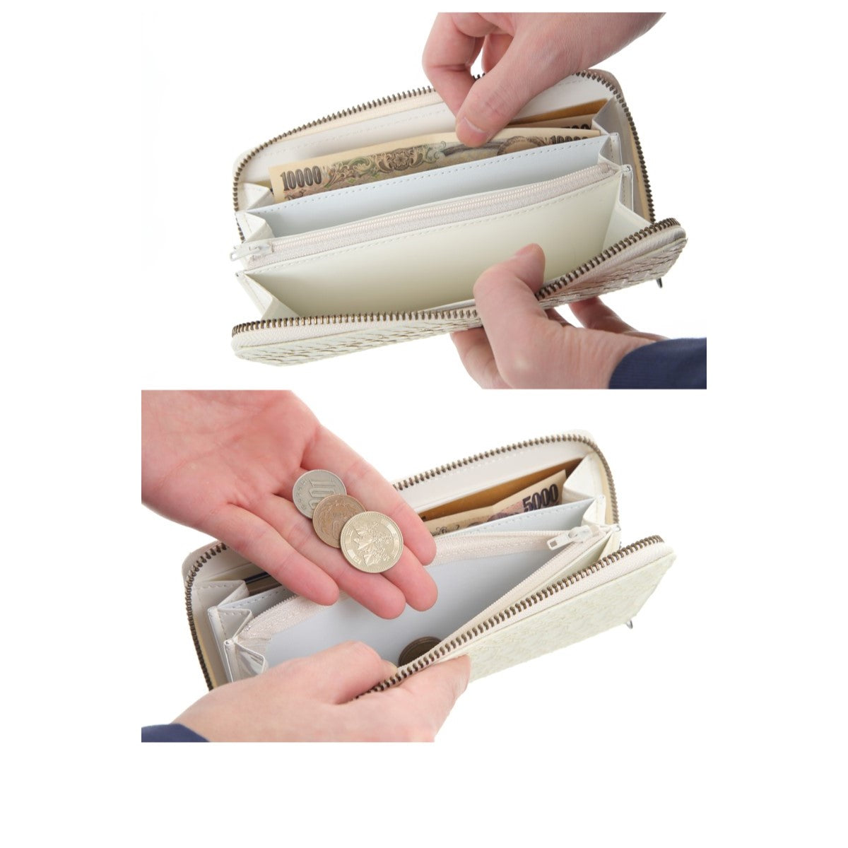 蛇革 金運アップ 白蛇 ファスナー付き長財布 運 財運 (革 ヘビ革 蛇皮 ヘビ皮 財布 ニシキヘビ)