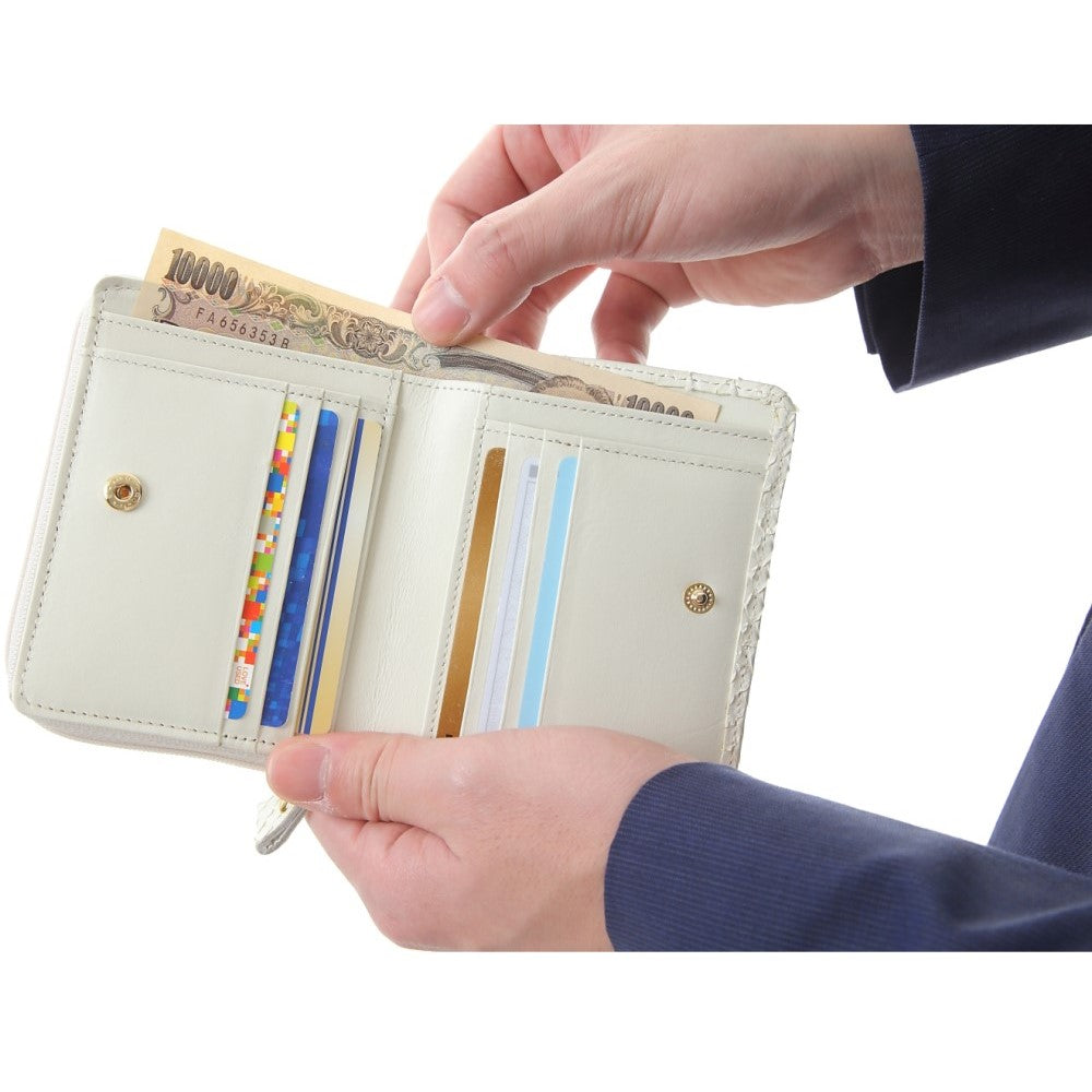 蛇革 Tsand(ティサンド) Tsand国産 白蛇 ラウンド 二つ折り財布 金運アップ 63270 オフホワイト (オフホワイト)