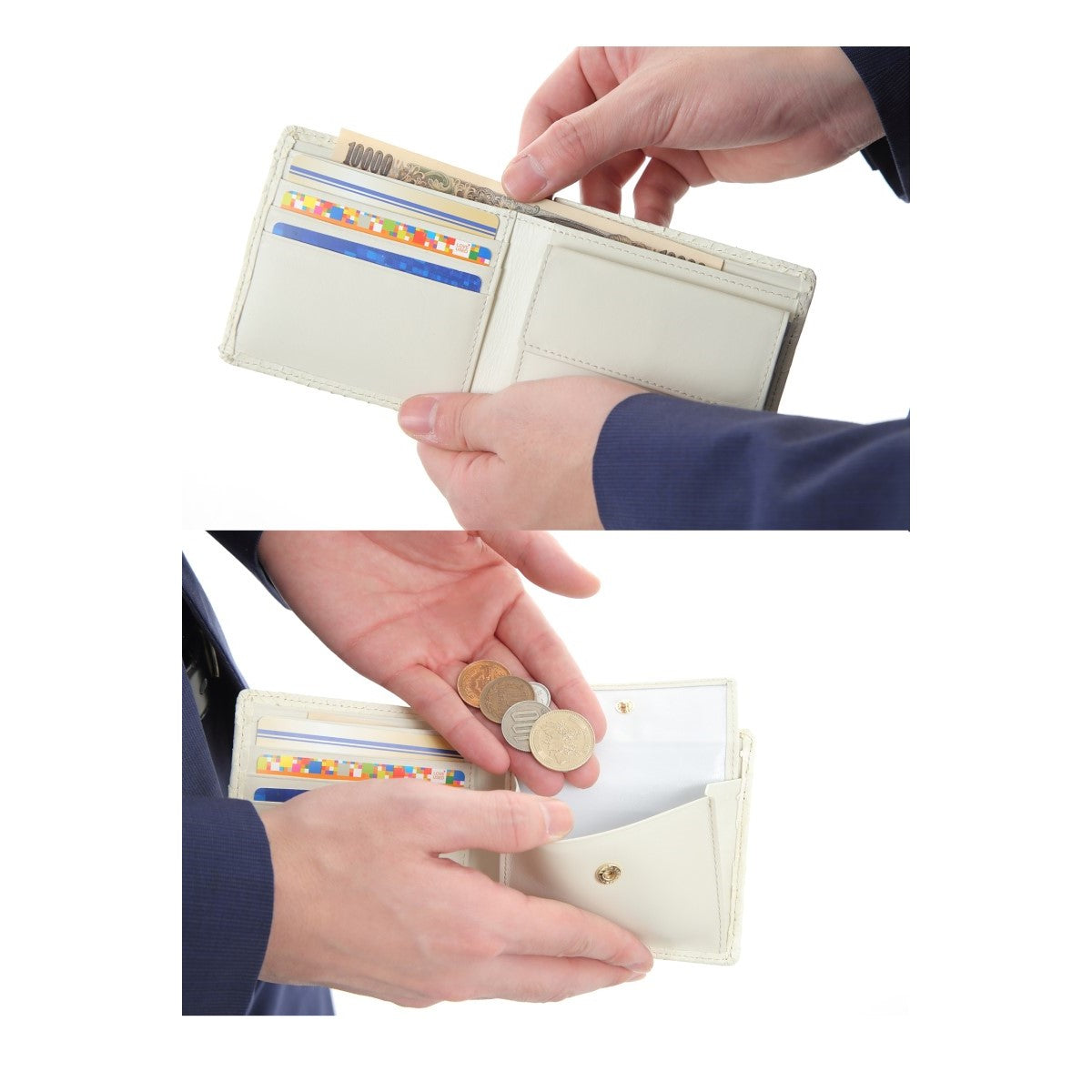 蛇革 金運アップ Tsand ( ティサンド ) Tsand 国産 白蛇二つ折り 財布 オフホワイト