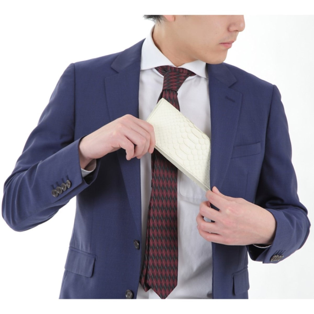 蛇革 白蛇 金運アップ 長財布 【 高級 錦蛇 表裏 無双 】 札入 本革 レザー 日本製 (黄金招金札)