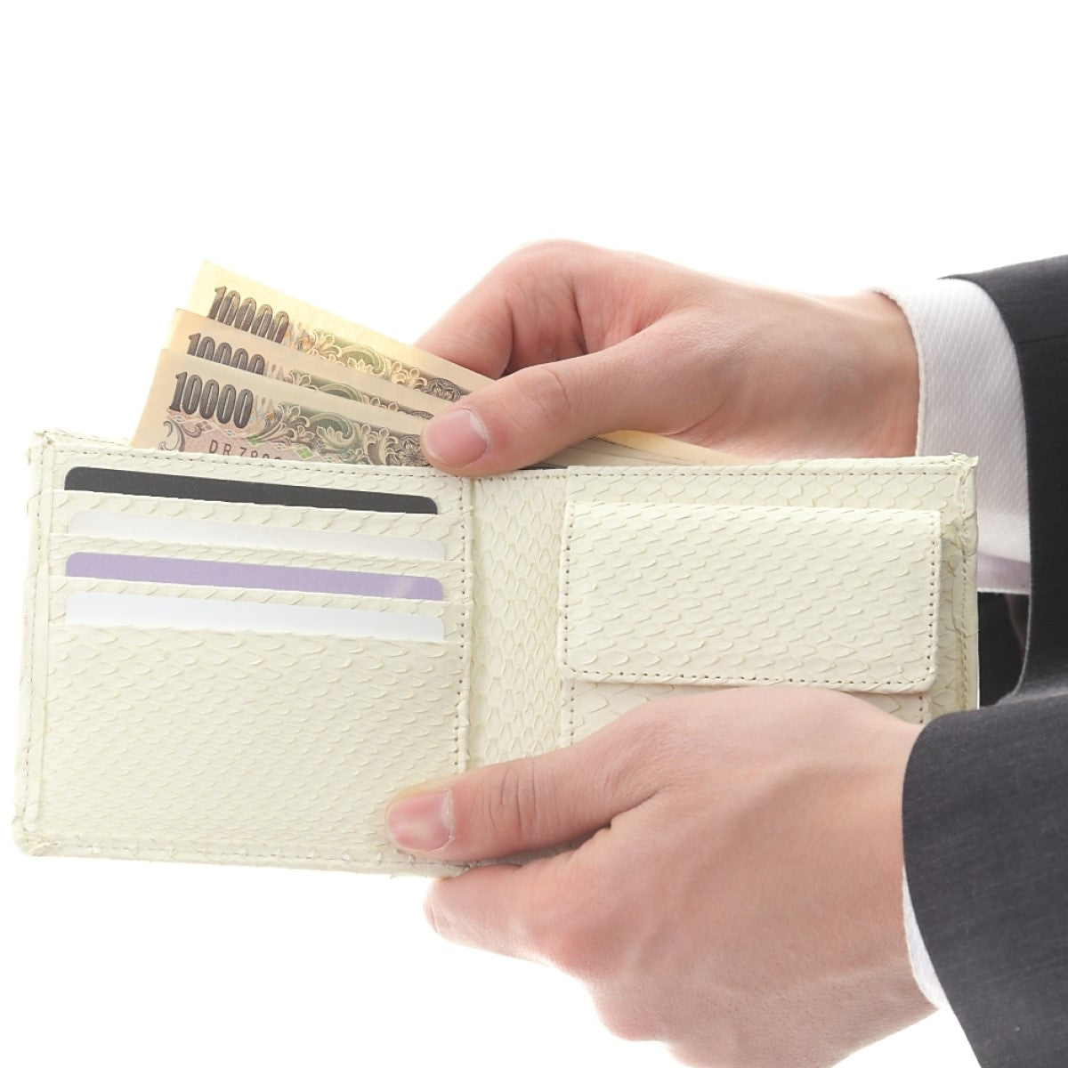 蛇革 白蛇 金運アップ 二つ折り財布 高級 錦蛇 表裏 無双 札入 メンズ 金運財布本革 レザー 日本製 (コブラSilver)