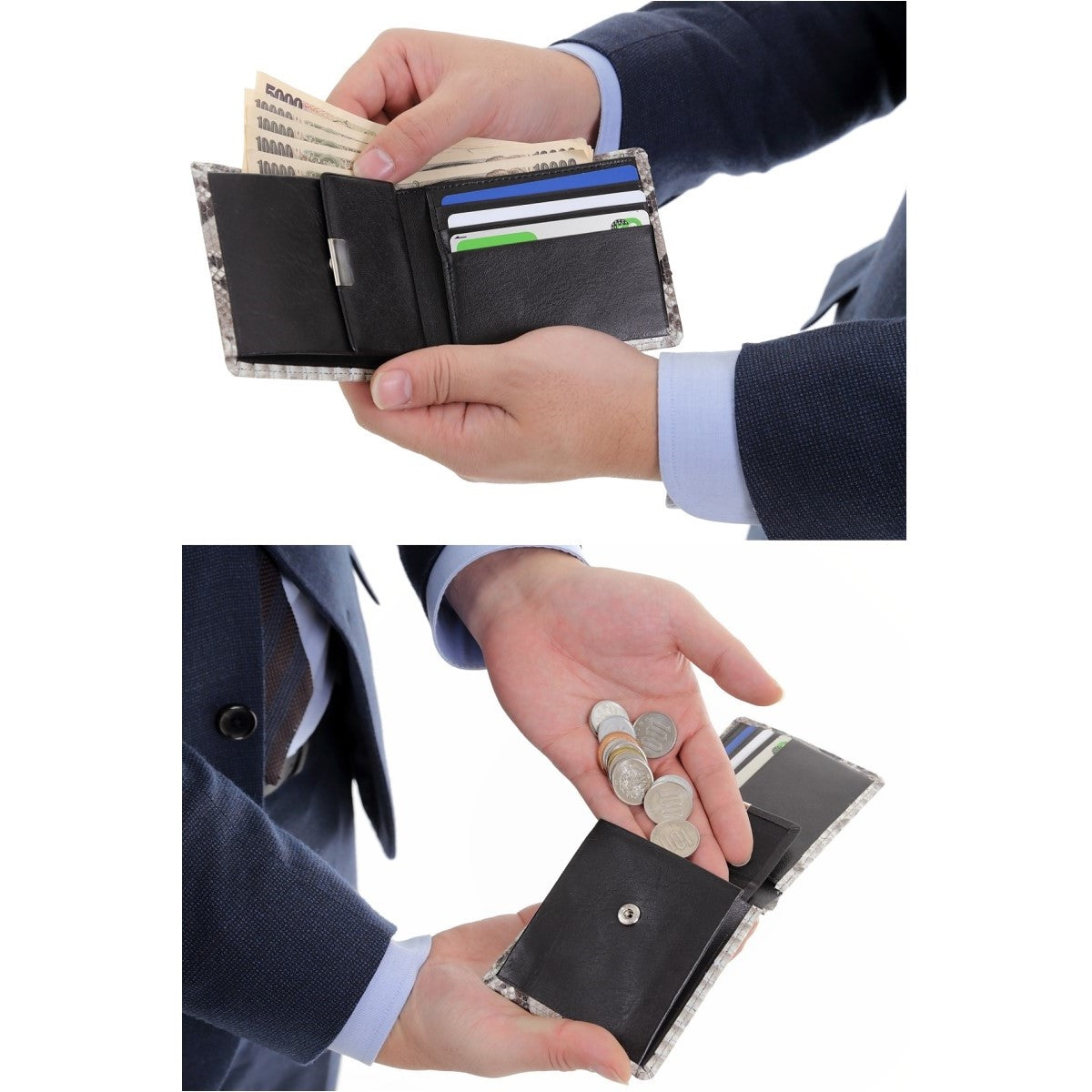 錦蛇本革財布 金運アップ ダイヤモンド メンズ 金運財布 レザー 日本製 (二つ折り財布【 中面・牛革コンビ 】)
