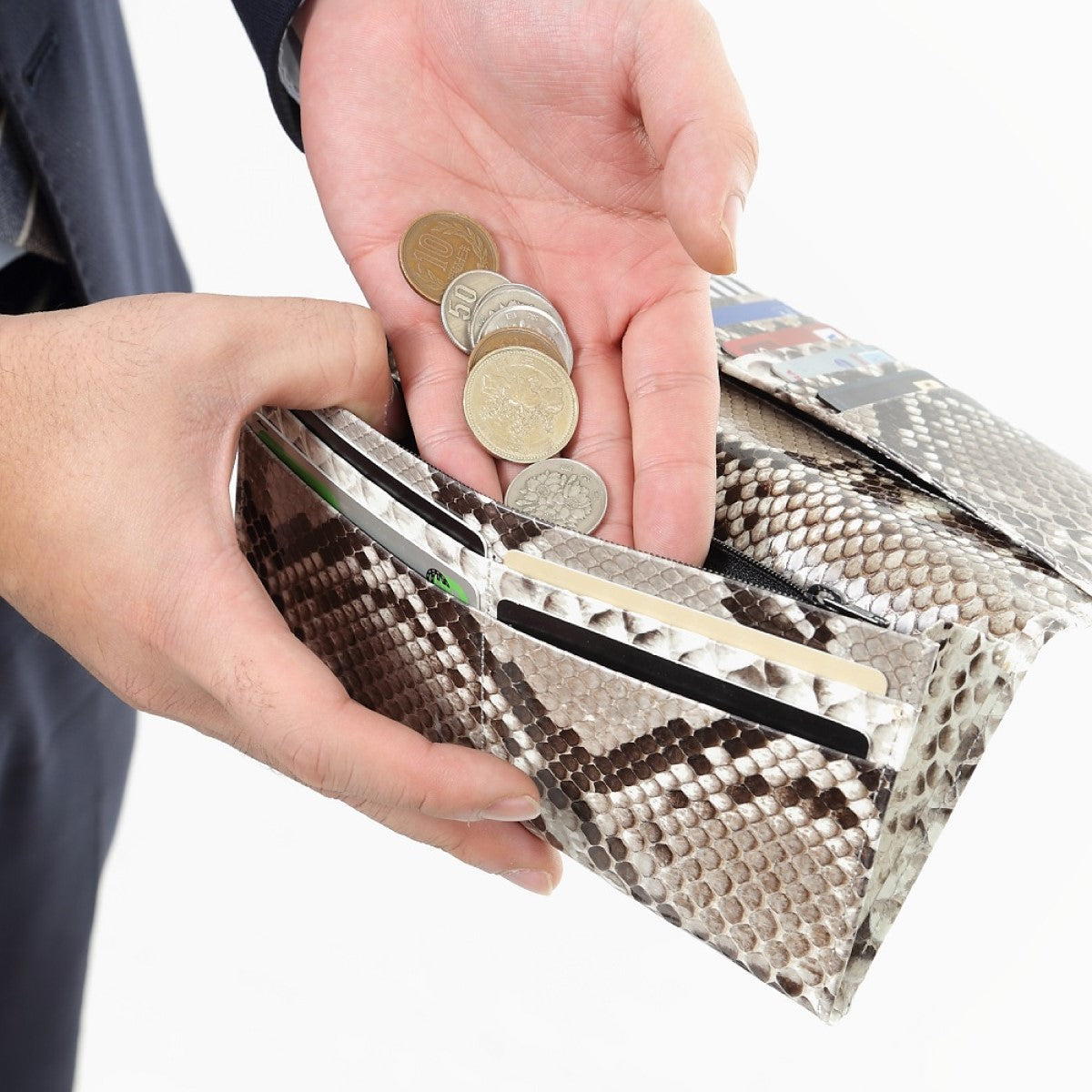 錦蛇本革財布 金運アップ ダイヤモンド レザー メンズ 金運財布 日本製 (長財布【 両面蛇皮革・無双 】)