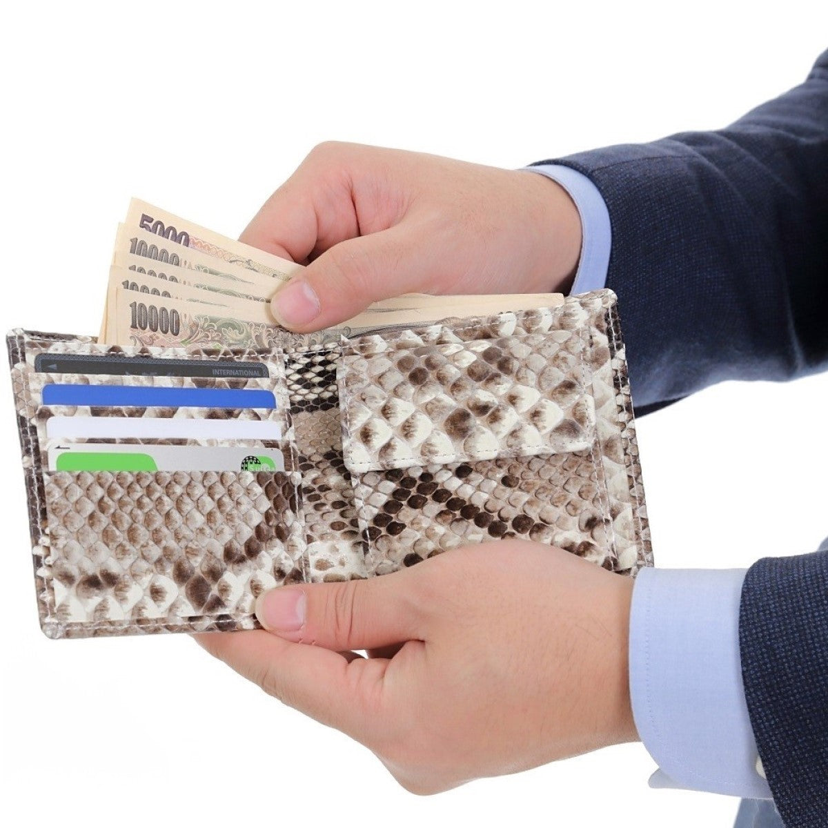 錦蛇本革財布 金運アップ ダイヤモンド メンズ 金運財布 レザー 日本製 (二つ折り財布 無双【外中・本蛇皮革】)