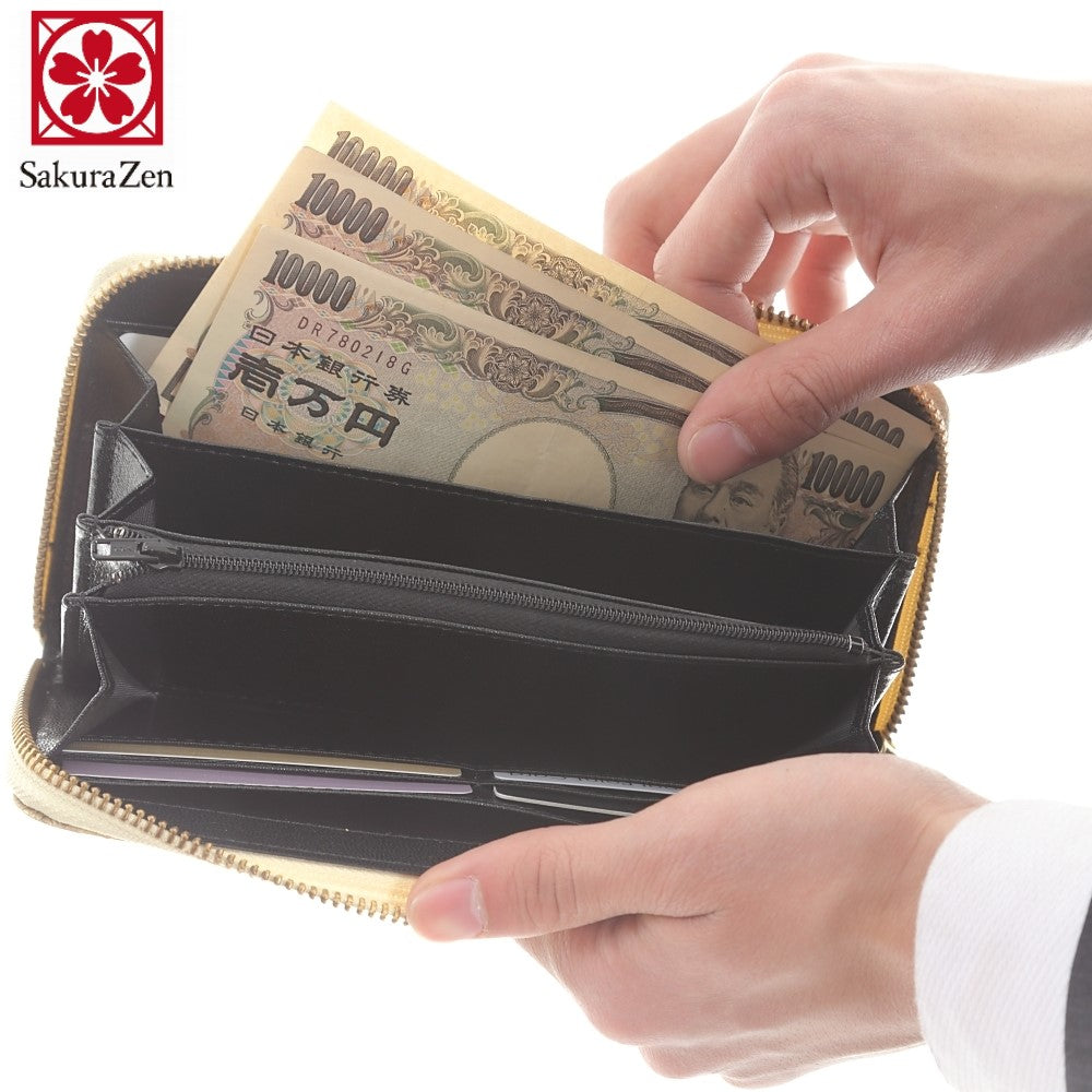 蛇革 ダイヤモンド 黄金 錦蛇 本革 ラウンド 財布 金運アップ レザー 日本製 (黄金蛇チャーム)