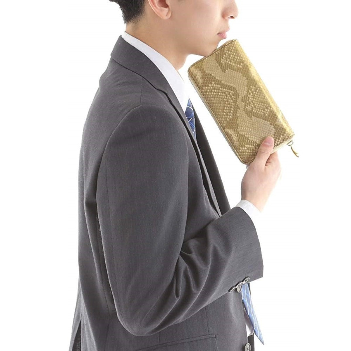 蛇革 メンズ 金運財布ダイヤモンド 黄金 錦蛇 本革 ラウンド 無双 財布 金運アップ レザー 日本製 (打ち出の小槌根付)