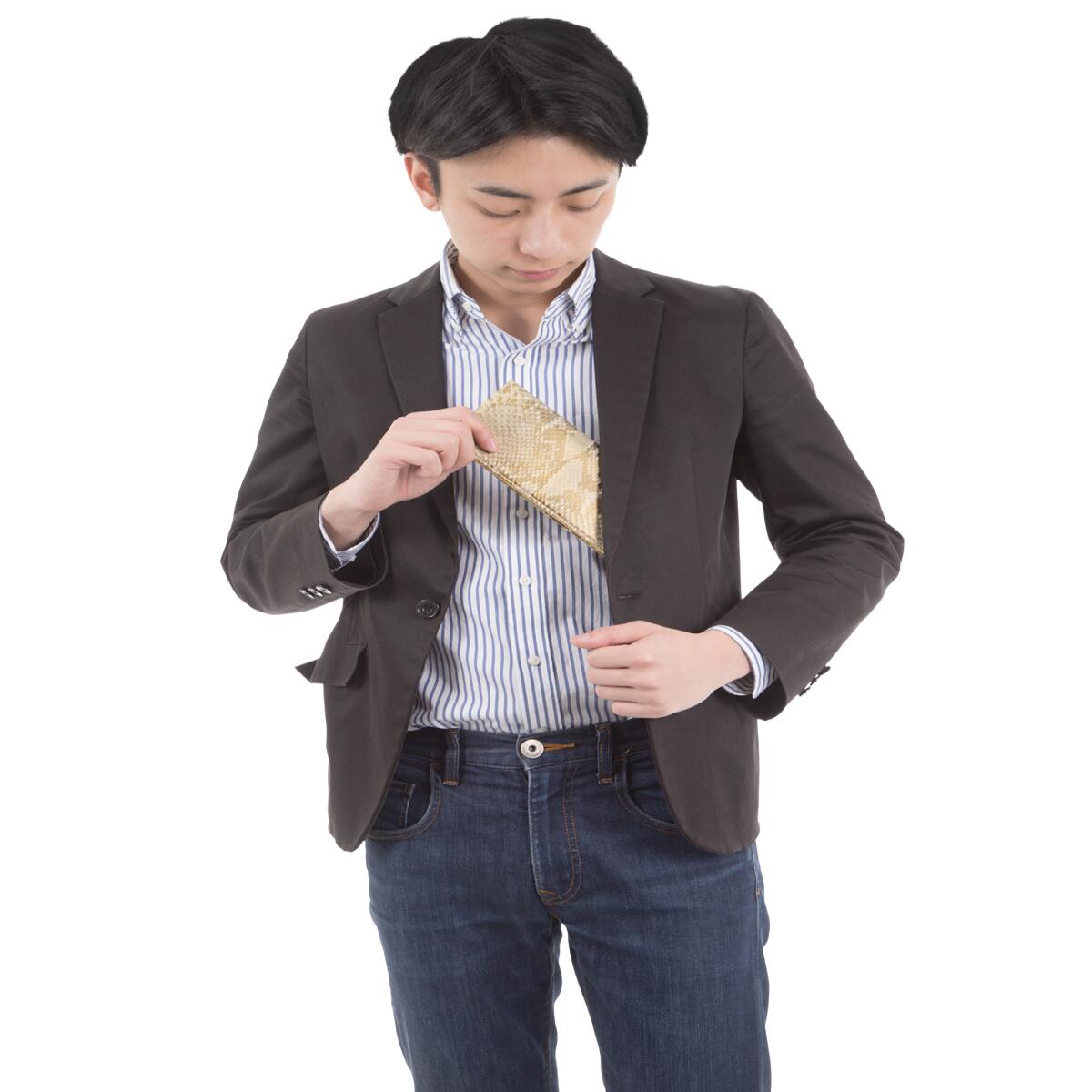 蛇革 ダイヤモンド 黄金 錦蛇 本革 長財布 金運アップ 日本製 中面 牛革 (ゴールドチャームコブラ)