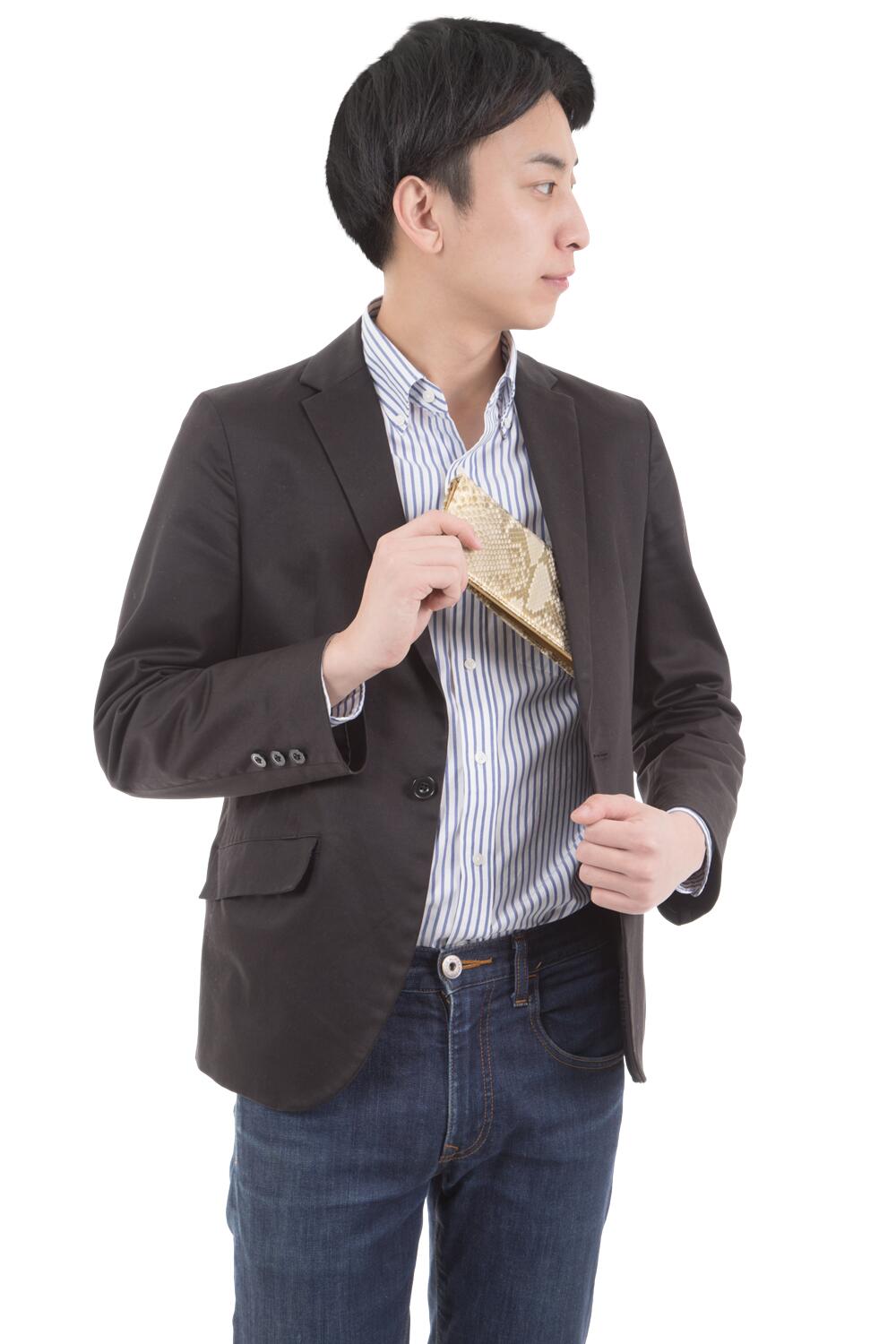 蛇革 ダイヤモンド 黄金 錦蛇 本革 長財布 金運アップ 日本製 中面 牛革 (ゴールドチャームコブラ)