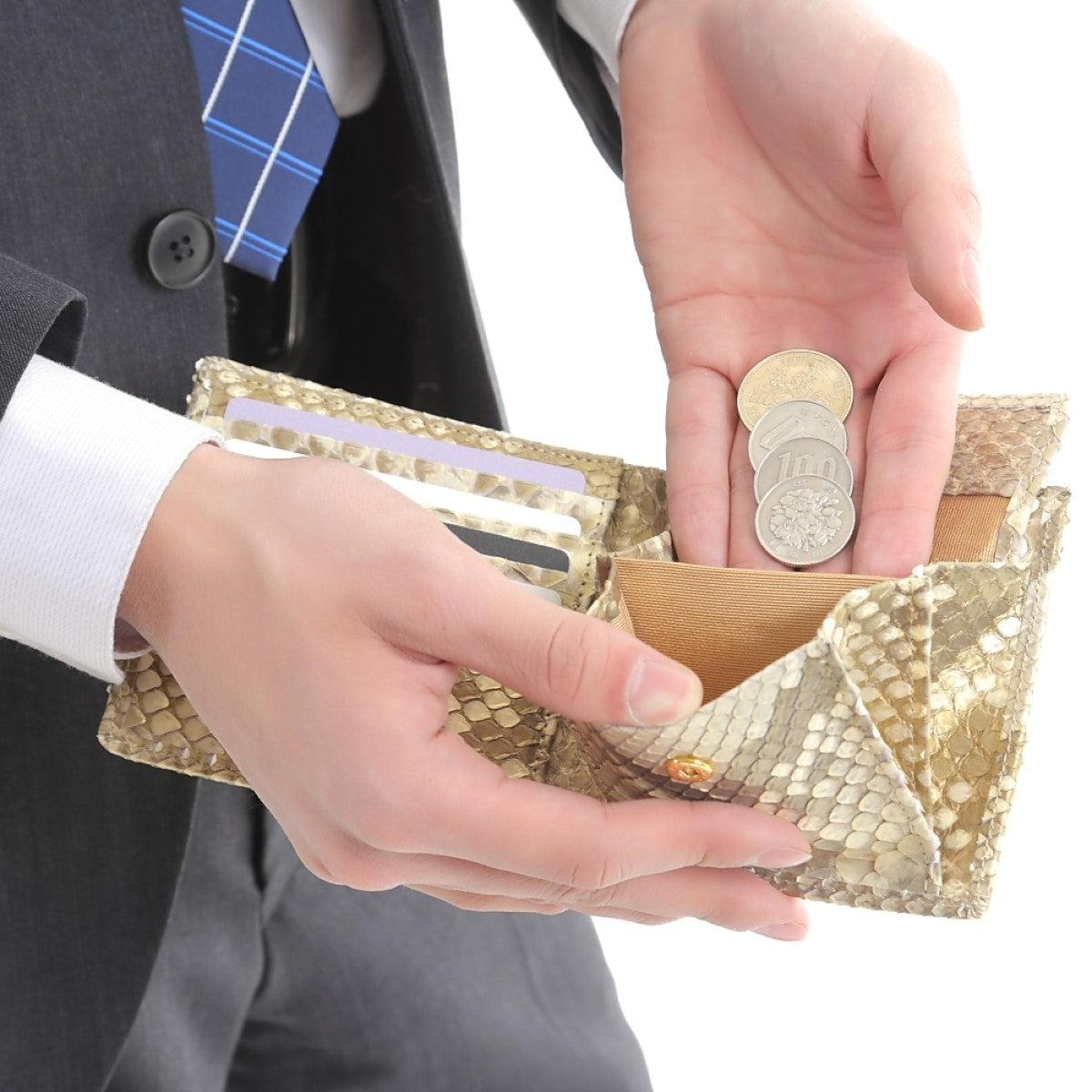 蛇革 ダイヤモンド 黄金 錦蛇 本革 二つ折り 財布 金運アップ レザー 日本製 (黄金蛇)