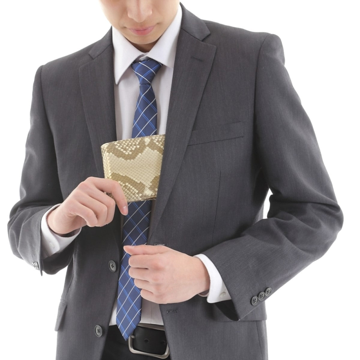 蛇革 メンズ 金運財布ダイヤモンド 黄金 錦蛇 本革 二つ折り 財布 金運アップ レザー 日本製 (打ち出の小槌)