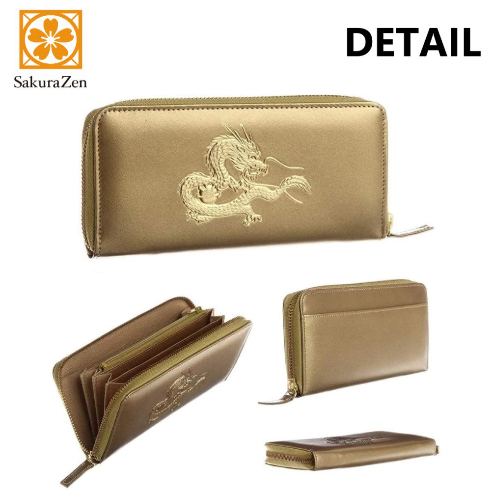 風水春財布 皇帝龍 ラウンド 財布 秘伝 金運アップ 22金箔 黄金 メンズ 日本製 (ゴールド)
