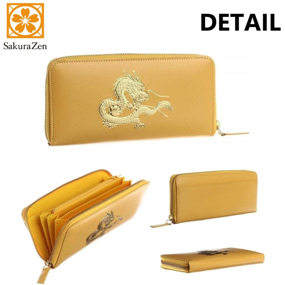 風水春財布 皇帝龍 ラウンド 財布 秘伝 金運アップ 22金箔 龍神 メンズ 日本製 (黄色)