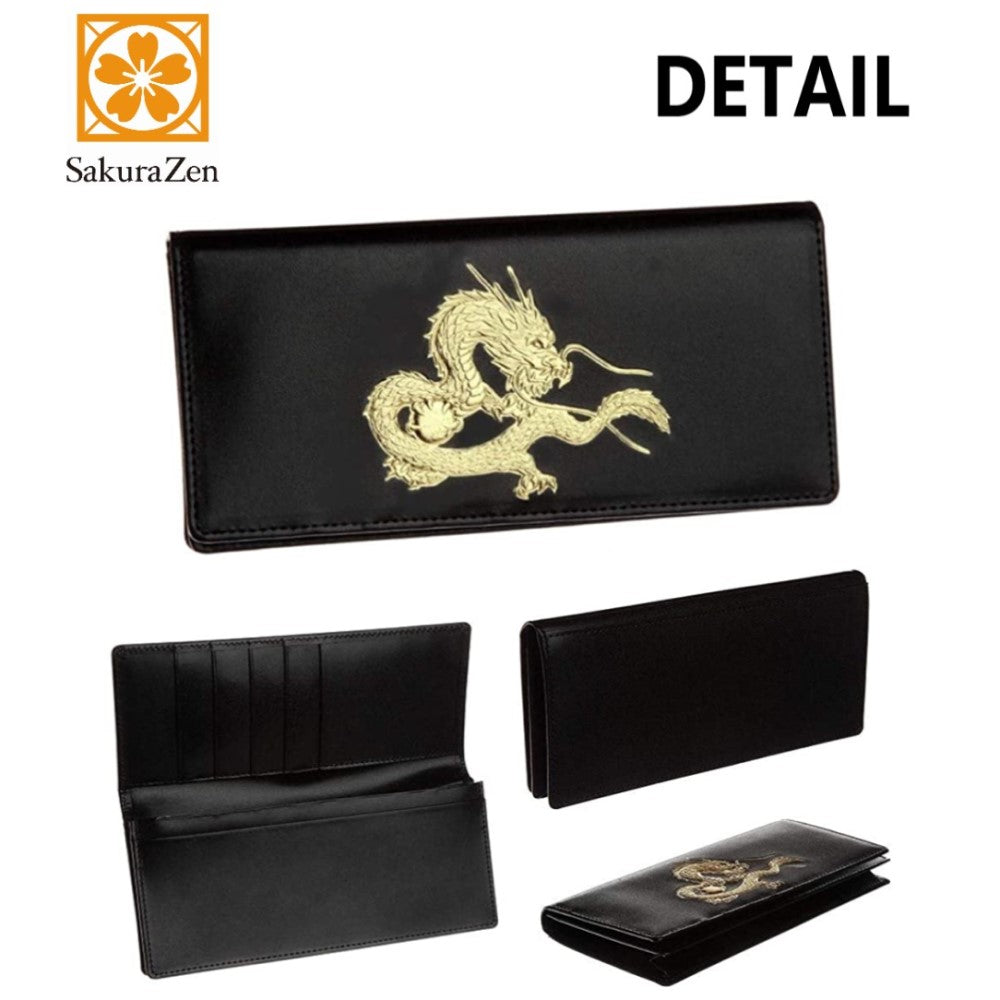 風水春財布 皇帝龍 長財布 秘伝 金運アップ 22金箔 龍神 メンズ 日本製 (黒色)