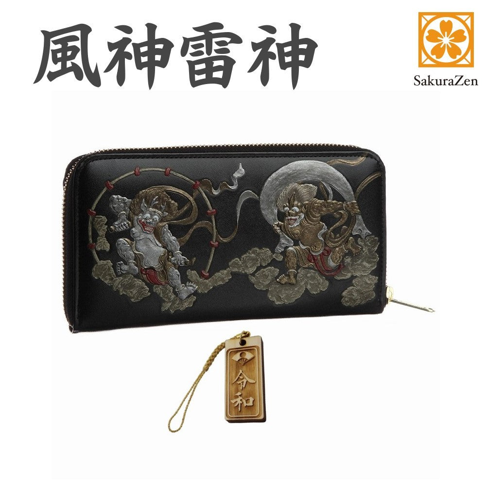 風神雷神財布 男性用 彫刻 俵屋宗達 メンズ ラウンド 日本製 根付 進呈
