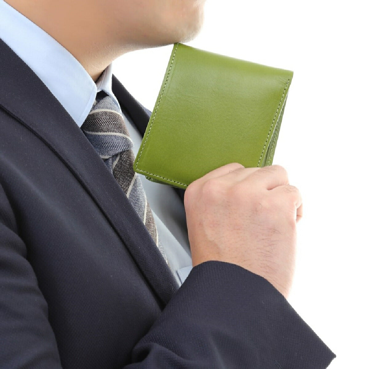極薄 財布 春財布 オイル レザー 本革 二つ折り 財布 バンタン メンズ 牛革 パース 日本製 (グリーン)