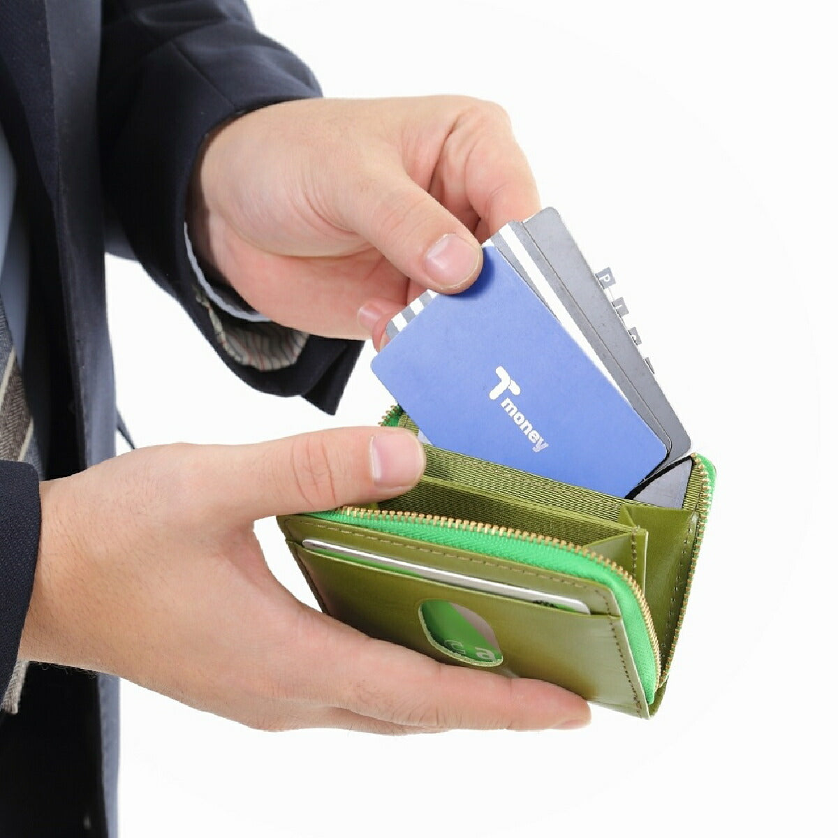極薄財布 オイル レザー 本革 小銭入れ 財布 バンタン メンズ 姫路 手塗り 日本製 (グリーン)