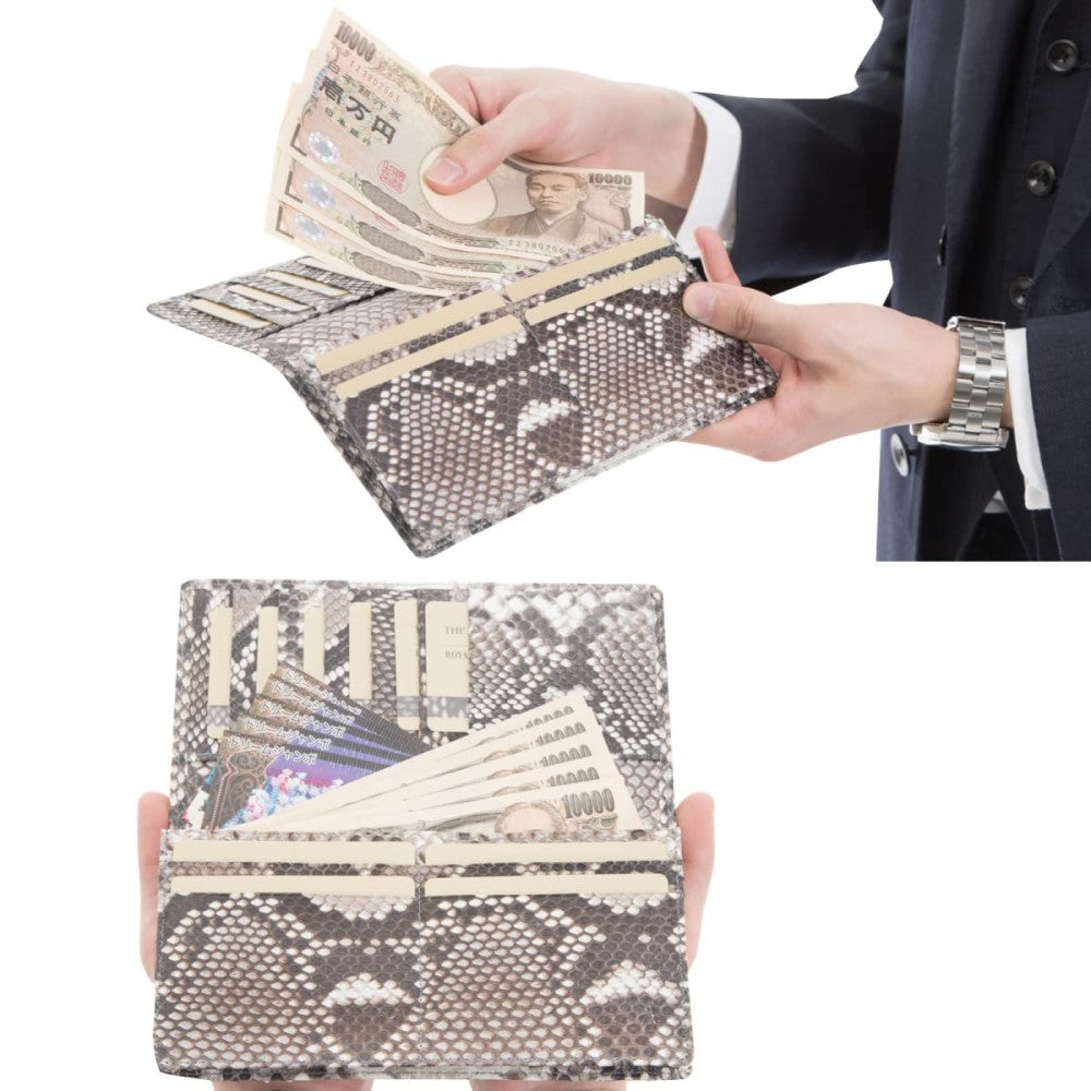 蛇革 レザー 長財布 マットバック カット 錦蛇 本革 無双 金運アップ 日本製 (黄金蛇)