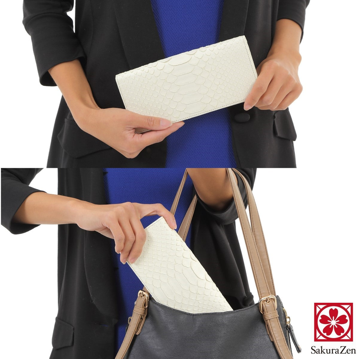 蛇革 白蛇 ホワイト レザー 財布 蛇革 日本製 黄金 招金札付き (長財布)