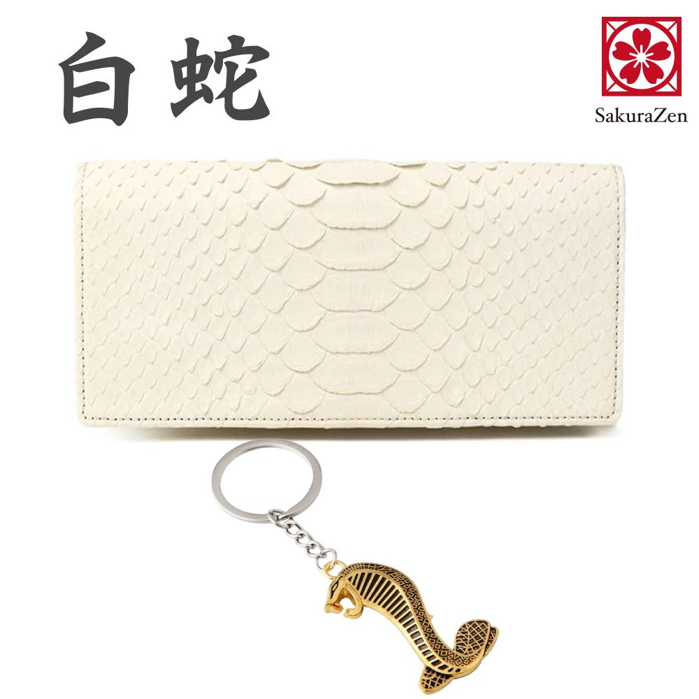 蛇革 ホワイト メンズ 金運財布 財布 金運グッズ レザー メンズ 白蛇 ヘビ 革 財布 日本製 (長財布)
