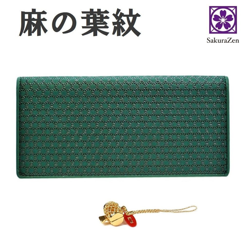 麻の葉 印伝 財布 メンズ 長財布 本鹿革 吉祥 柄 日本製 (黒漆 打ち出の小槌)