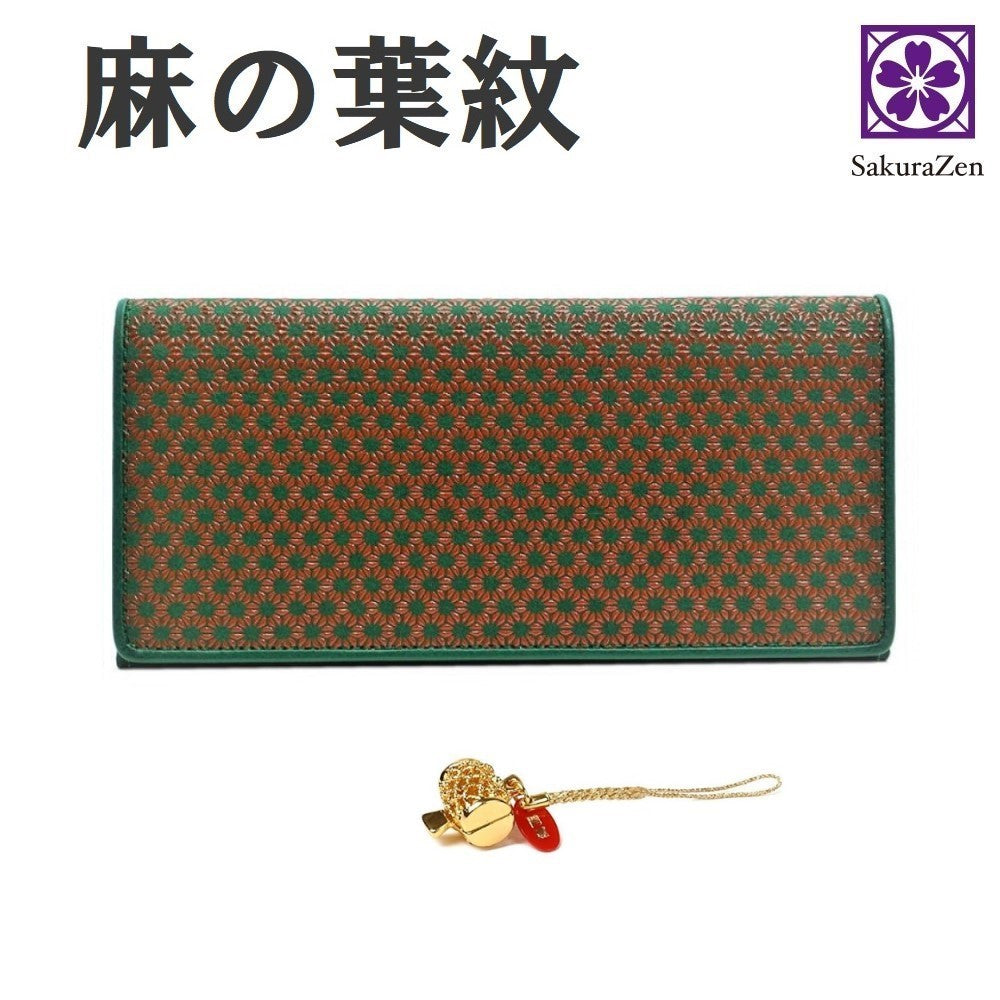 麻の葉 印伝 財布 レディース 長財布 本鹿革 吉祥 柄 日本製 (赤漆 打ち出の小槌)