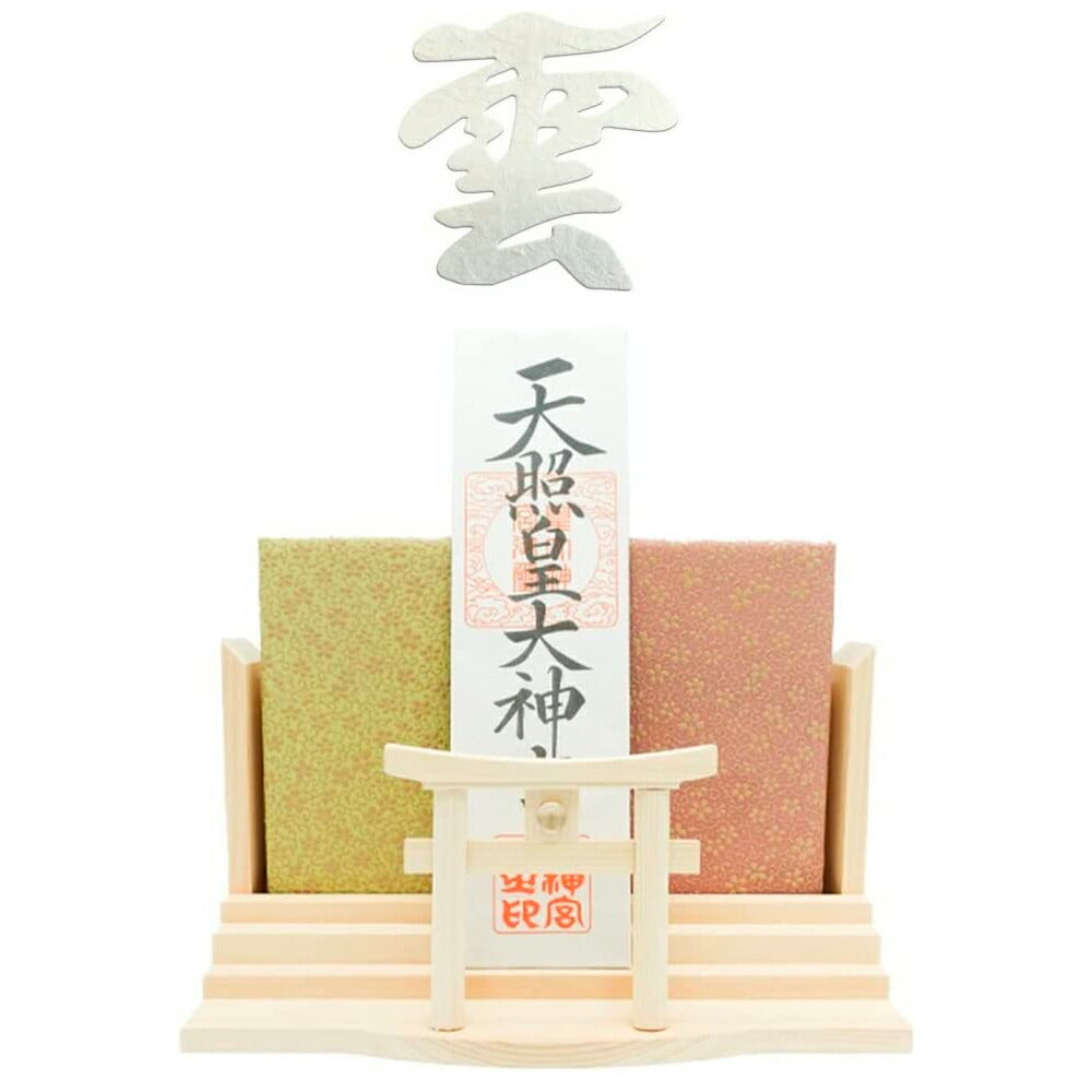 モダン神棚(水晶 明神鳥居 三社)御朱印帳 お祀り 飾り お札 立て 御神札 差し 壁掛け置き型兼用 白松 (手漉き和紙の雲セット)