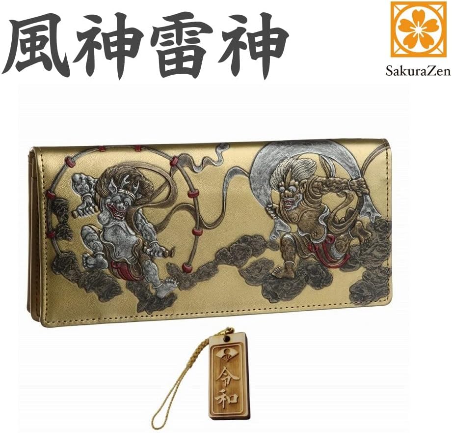 風神雷神 メンズ 長財布 本革 財布 俵屋 宗達 日本製 金 根付 進呈 (令和祈願札)