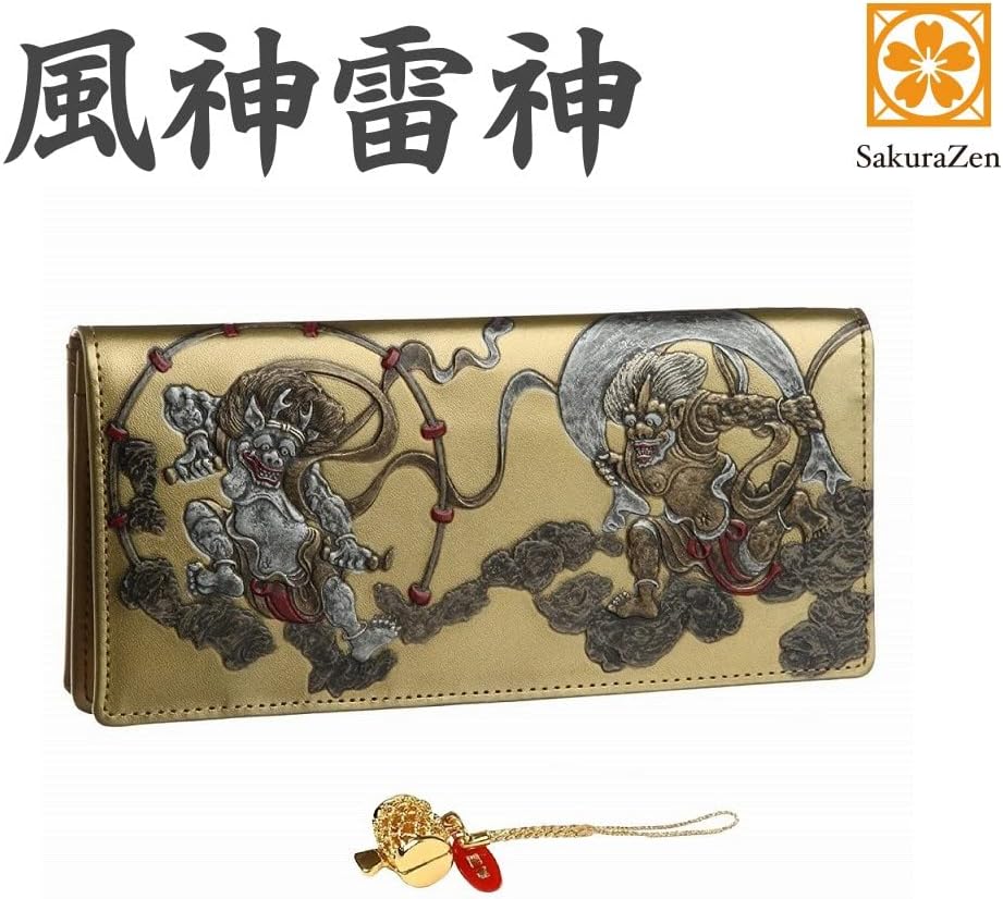 風神雷神 メンズ 長財布 本革 財布 俵屋 宗達 日本製 金 根付 進呈 (黄金打ち出の小槌)