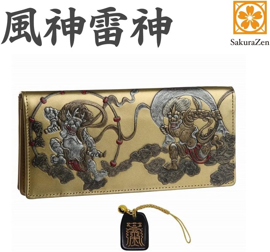 風神雷神 メンズ 長財布 日本製 根付 進呈 (金色)
