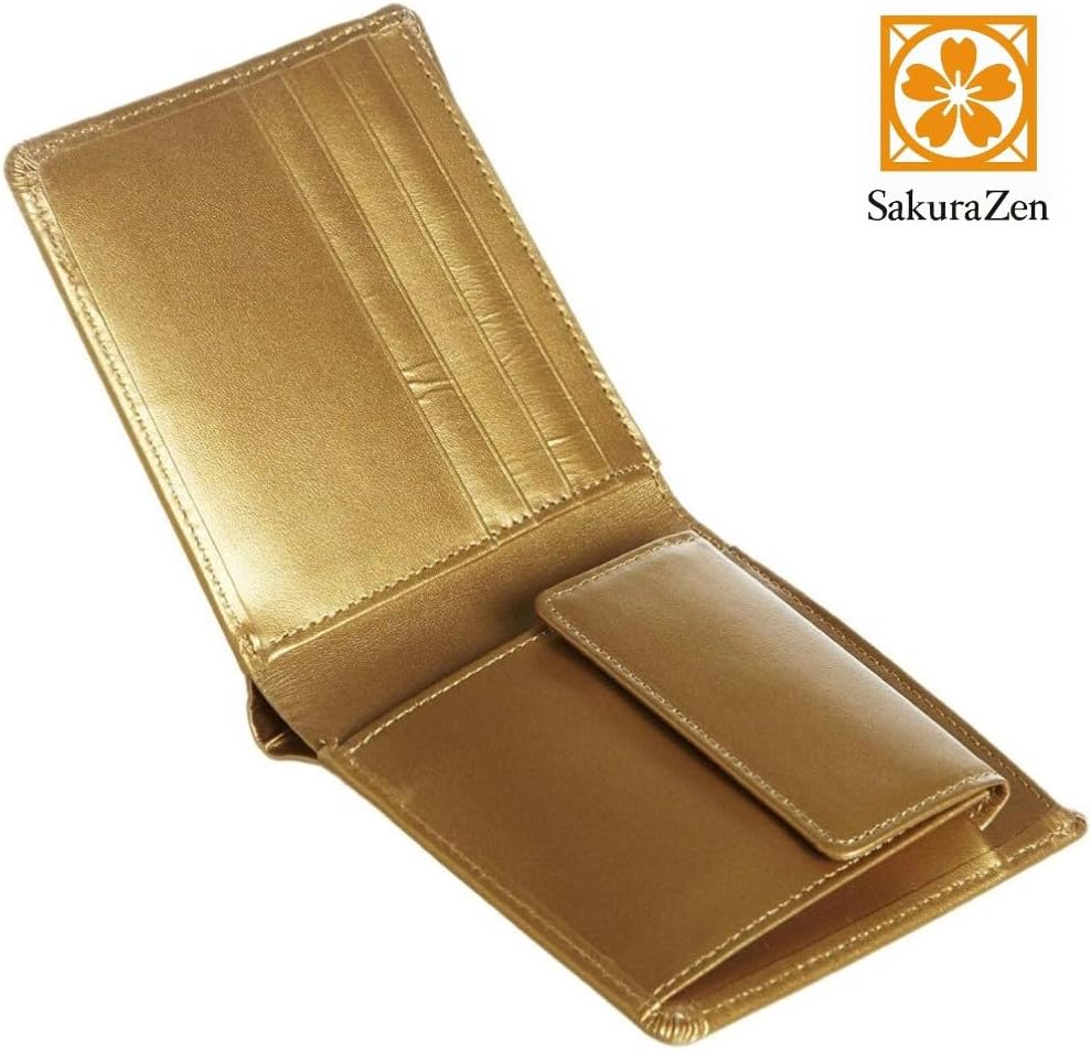 秘伝 皇帝龍 二つ折り財布 金運アップ 本金箔 刻印 牛 本革 財布 メンズ 金 (龍神ゴールドチャーム)