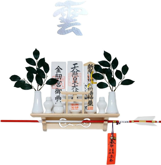 [ さくら禅 ] 棚型 モダン 神棚 祥雲 鳥居付き 白松 壁掛け お札立て 簡単取り付け 穴が目立たない 棚板 神具 お守り飾り 破魔矢置き 明神鳥居 (水晶和紙 雲セット)
