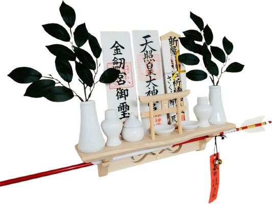 [ さくら禅 ] 棚型 モダン 神棚 祥雲 鳥居付き 白松 壁掛け お札立て 簡単取り付け 穴が目立たない 棚板 神具 お守り飾り 破魔矢置き 明神鳥居 水晶付き （本体のみ）