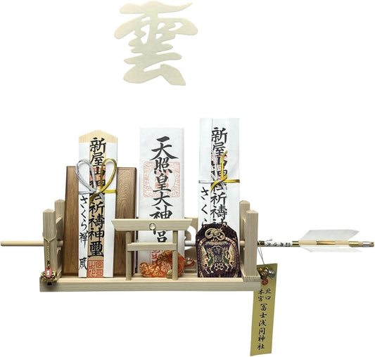 [ さくら禅 ] 神棚 壁掛け 万能モダン 彩雲 水晶 鳥居 国産 ひのき 檜 製 水晶 装飾 お札立て モダン 棚板 (神明・美濃手漉き和紙の雲)