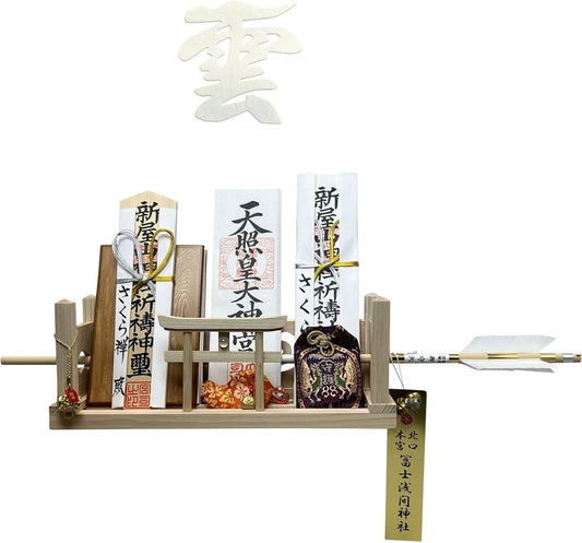 [ さくら禅 ] 神棚 壁掛け 万能モダン 彩雲 水晶 鳥居 国産 ひのき 檜 製 水晶 装飾 お札立て モダン 棚板 (明神・手漉き和紙の雲)