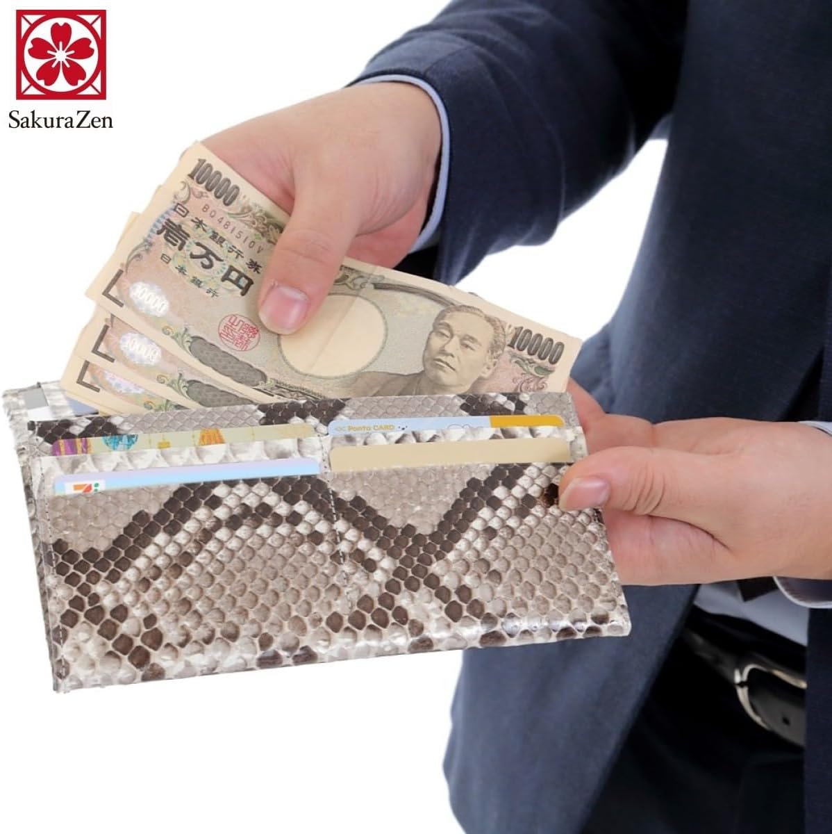 [ SakuraZen ] パイソン レザー 蛇革 長財布 金運財布 全面蛇革 無双 ナチュラル仕上げ 【 エキゾチックレザーを使用した熟練革職人のハンドメイド品 】日本製 (本体のみ)