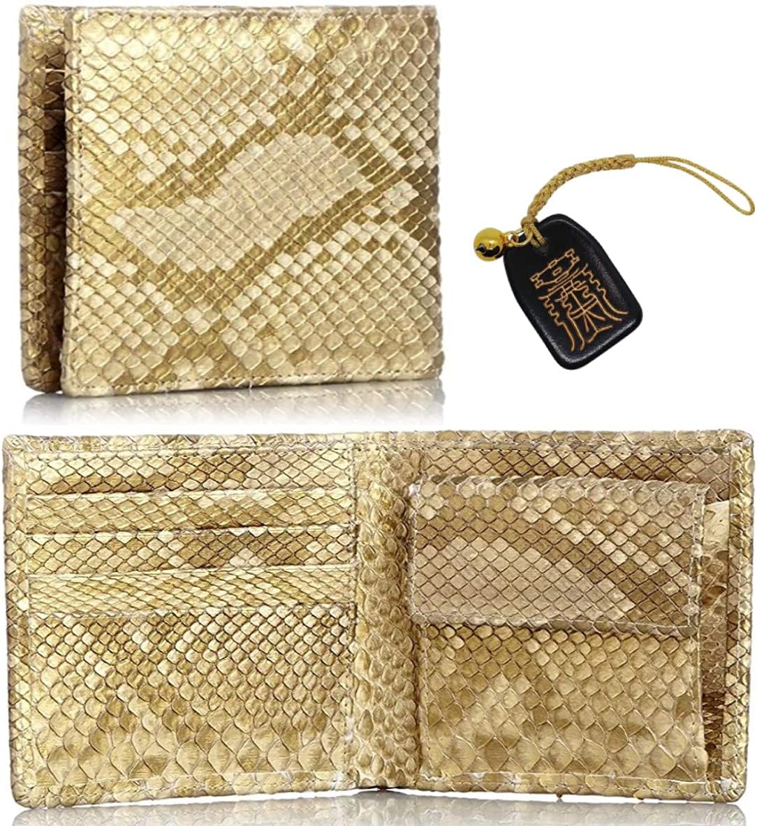 本蛇革 金運財布 ダイヤモンド パイソン 黄金 錦蛇 二つ折り 財布 全面パイソン 無双仕上げ 金運アップ レザー 日本製 (金来之秘符)