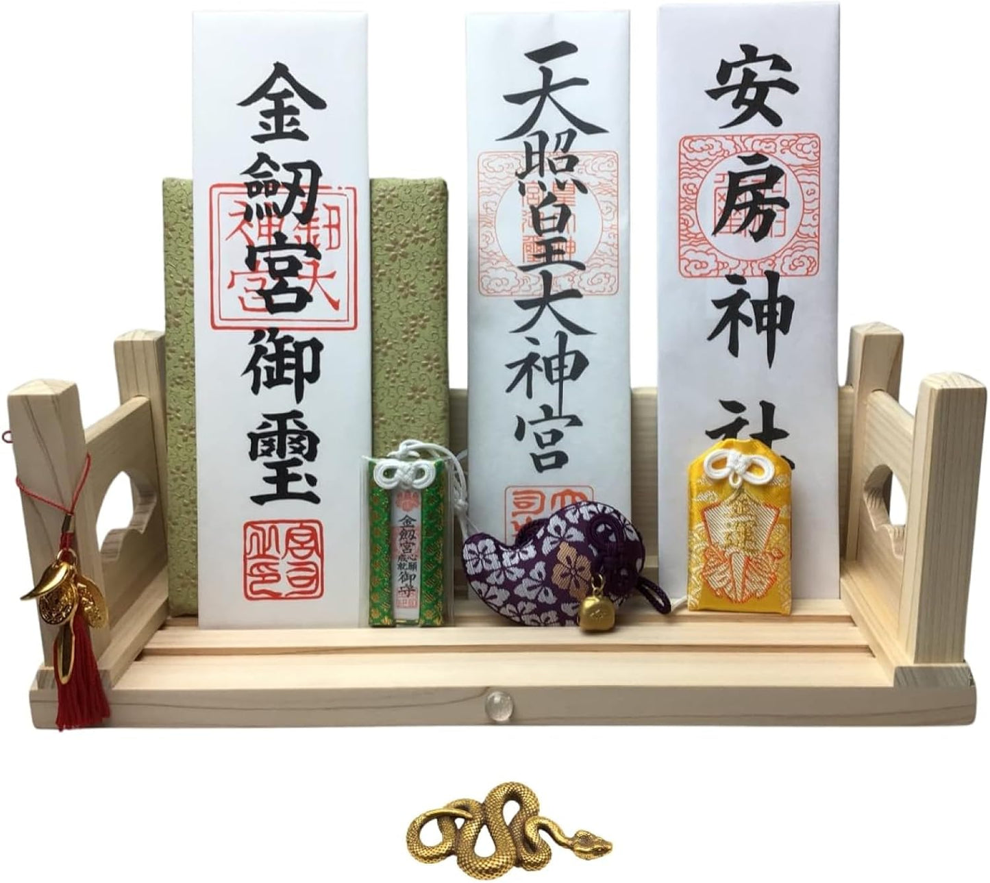 [ さくら禅 ] 神棚 壁掛け 万能モダン 彩雲 水晶 鳥居 国産 ひのき 檜 製 水晶 装飾 お札立て モダン 棚板 (13. 古色無限蛇)
