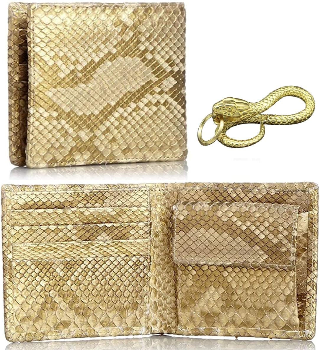蛇革  メンズ 金運財布ダイヤモンド  黄金 錦蛇 本革 二つ折り 財布 金運アップ レザー 日本製 (黄金蛇)