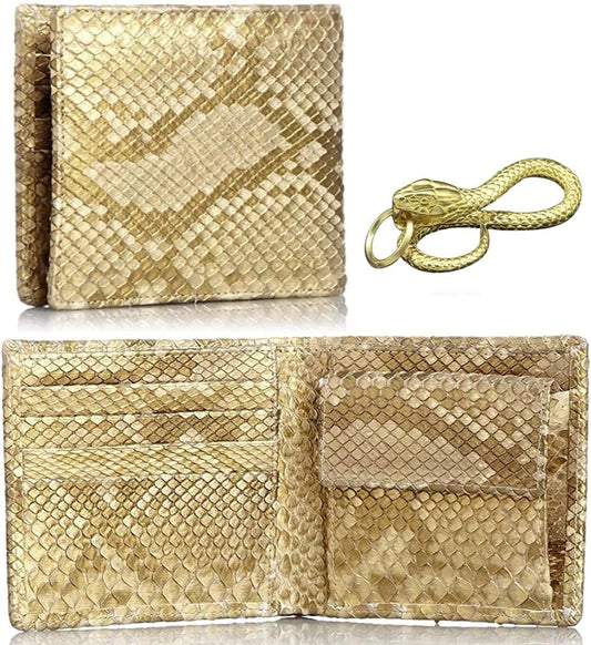 蛇革  メンズ 金運財布ダイヤモンド  黄金 錦蛇 本革 二つ折り 財布 金運アップ レザー 日本製 (黄金蛇)