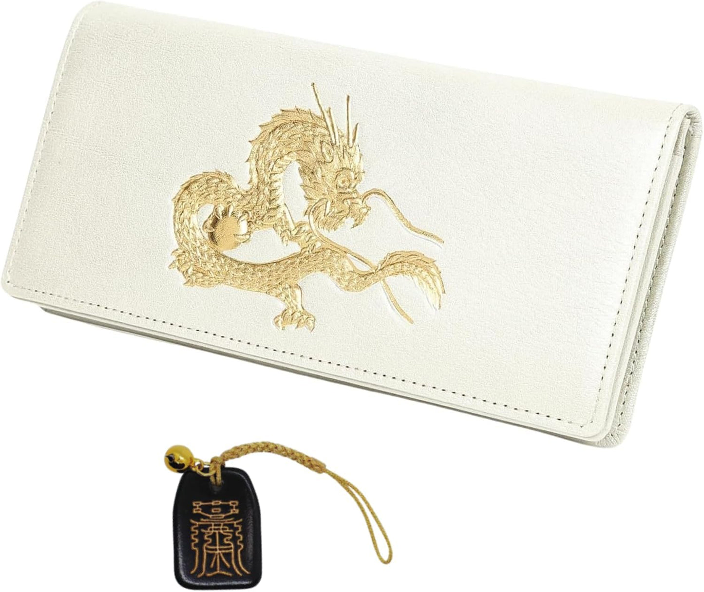 【SakuraZen】風水 皇帝龍 長財布 金運アップ [ 日本製 本革 財布 本金箔刻印 ] 牛革 金運 黄金 龍 竜 財布 メンズ YKK製ジッパー使用 シャンパンゴールド （金来符）