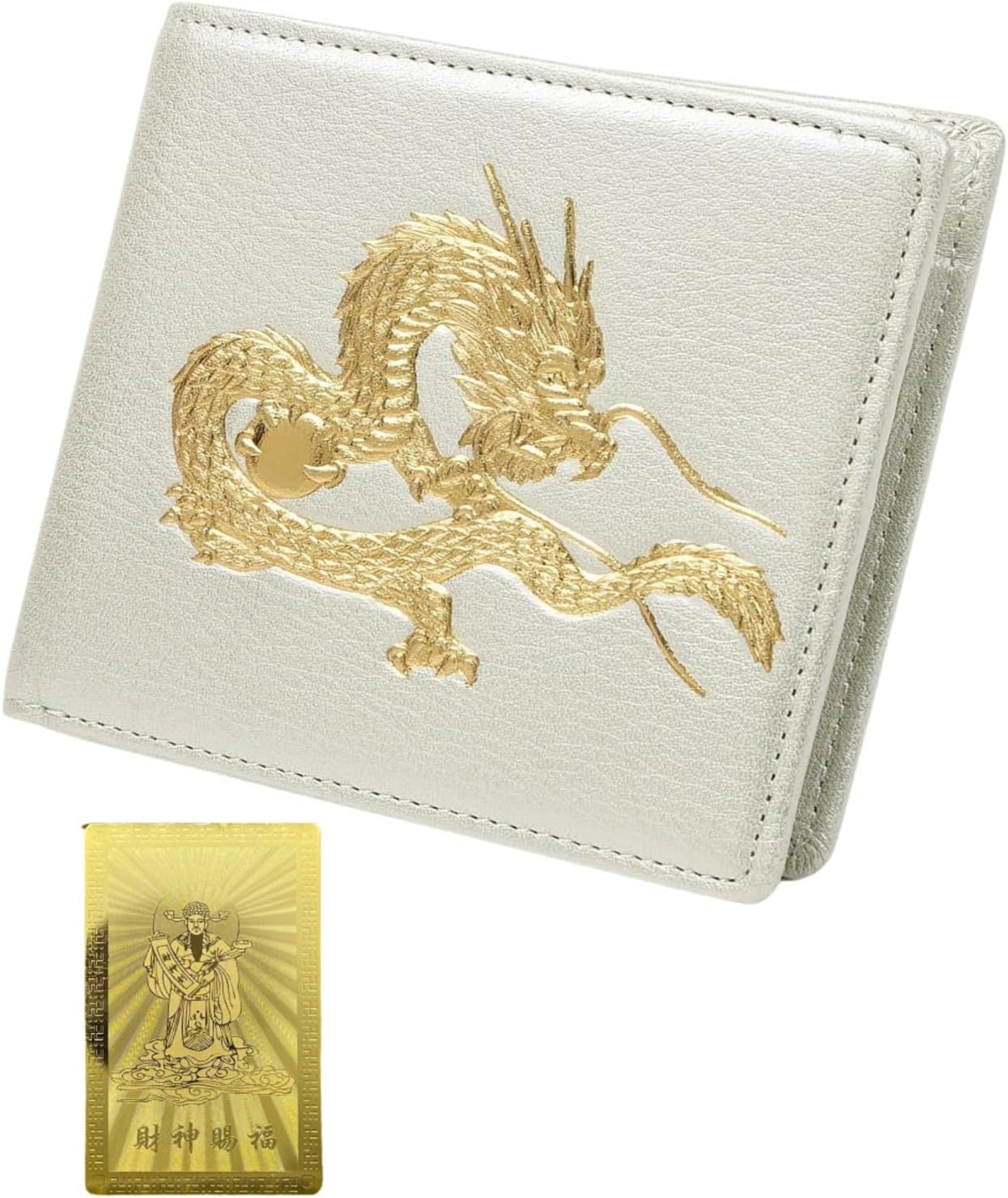 【SakuraZen】風水 皇帝龍 二つ折り財布 金運アップ [ 日本製 本革 財布 本金箔刻印 ] 牛革 金運 黄金 龍 竜 財布 メンズ シャンパンゴールド （風水財神札）